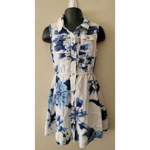 Girls Levi's Size 4T White And Blue Buttonup Flowered Dress